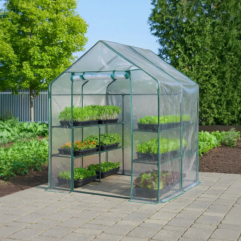 Patio Friendly Outdoor Mini Walk In Greenhouse Tent All Season Plant Growth Booster For Small Gardens With Eight Wire Shelves Clear Front Panels Easy Setup Compact Four Foot Eight Inch By Four Foot Eight Inch By Six Foot Five Inch