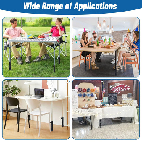 Image showing Heavy Duty Four Pack Folding Table Risers And Adjustable Height Leg Extenders for various table setups and uses.