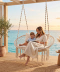 Double Hammock Chair With Cushions For Indoor And Outdoor Hangouts Boho Macrame Swing Seat That Fits Two People Cozy Beige