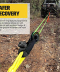 Heavy Duty Synthetic Soft Shackle With Winch Ring And Recovery Ring Snatch Rope Towing Straps Block Pulley Kit for Off Road 4x4 Vehicles in use with Jeep on trail