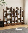 Vintage Industrial Freestanding Bookcase With 12 Shelves And 2 Drawers In Rustic Brown Finish For Living Room Bedroom Study Or Home Office A Dope Space Saving Storage Organizer That Showcases Books Decor And More in a cozy living room setting with plants and books.