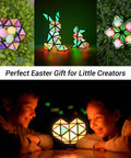 Display of Glow In The Dark Magnet Pyramid Cube 12 Piece With 243 Rare Earth Magnets, forming shapes like bunnies and flowers, glowing in dark.