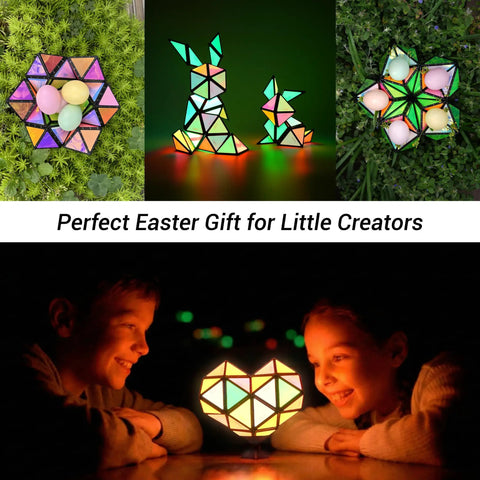 Magnet Pyramid Fidget Toy With 243 Rare Earth Magnets That Spark Endless Shapes Glows In The Dark Holographic Design And Spinner Accessory A Dope Gift For Christmas Or Birthday in various glowing designs during nighttime with children.