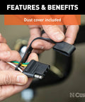 Hands holding Custom Wiring Connector For 4 Way Flat Socket Plug And Play with dust cover detail