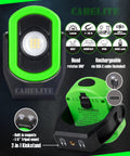 Pocket LED Work Light 780 Lumens, Rechargeable 3000mAh, 360 Degree Pivot, Durable And Ultra Portable For Mechanics And Jobsites, 3 Brightness Modes 190 390 780, Green 1 Pack with USB-C port shown.