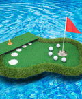 Floating Pool Golf Green Set With Realistic Grass Surface, Chipping Mat, Cup, Flag, Tee, And Five Practice Balls on water