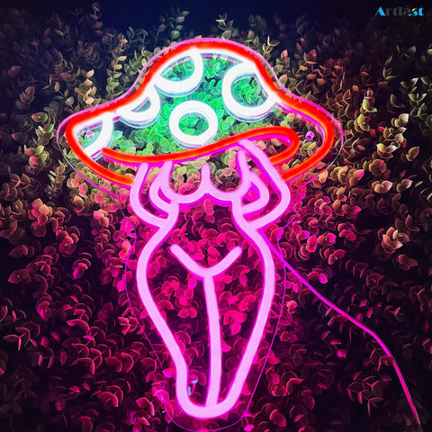 Lady Mushroom Neon Light LED Night Light USB Powered Sign for Man Cave Bar Bedroom Wall Decor Party Art Purple Glow