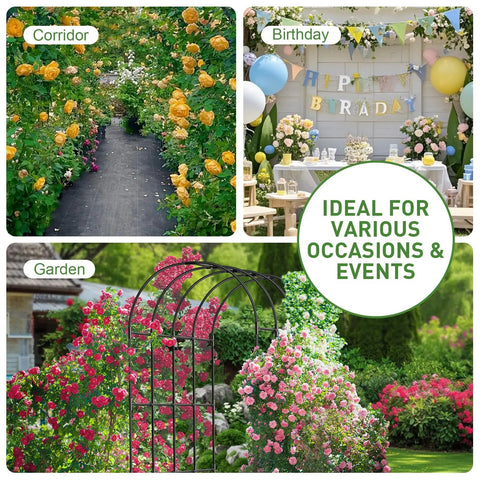 Sturdy Metal Garden Arch Trellis For Climbing Plants Outdoor Yard And Garden With Decorative Wire Lattice Black Finish creating floral entryways in various settings.