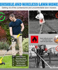 Man using Cordless Electric Weed Wacker With 12V Battery, 65 Inch Adjustable Pole, Lightweight Trimmer Edger for lawn care