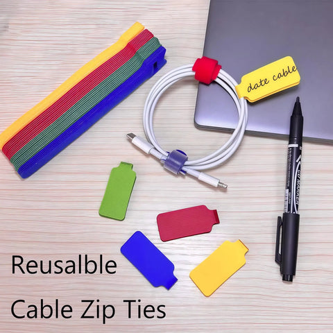 80 Pack Reusable Cable Labels And Cord Organizer Kit With 40 Color Coded Write On Wire Tags, Dual Tip Marker, And 40 Ties