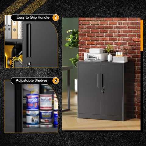 36 Inch Locking Metal Storage File Cabinet With Doors And Shelves For Office Home Gym School Kitchen Black The Workhorse