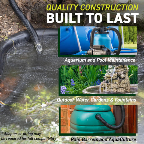 Kinkproof 1-1/2 Inch ID Waterfall Pond Tubing 20 Ft Black Corrugated PVC Flexible Tubing That Will Not Kink For Ponds Aquariums Water Gardens Rain Barrels And Aquaculture Made In USA