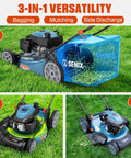22 Inch 201cc Gas Lawn Mower With 3 In 1 Mulch Side Discharge Rear Bag Rear Wheel Self Propelled Drive Up To 2.9 MPH 4.7 HP OHV Engine That Cuts Like A Boss, rear bag attached