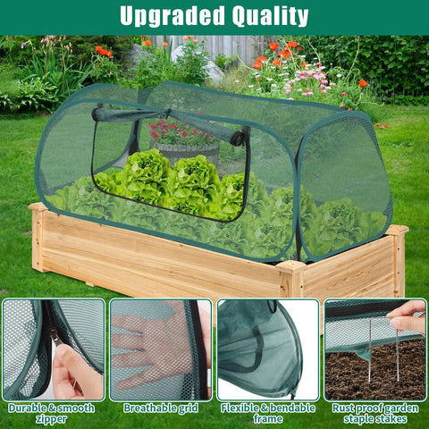 Two Pack Raised Bed Garden Covers Pop Up Mesh Plant Covers For Outdoors 30 Percent Sunblock Shade Tent Crop Cage with lettuce