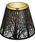 Barrel Metal Lampshade With Trees Pattern, Spider Fitter, Fits Table Or Floor Lamps, 6 Inch Top, 10 Inch Bottom, Black Finish
