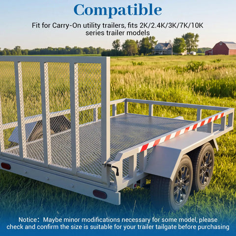 Heavy Duty 819T Trailer Gate Spring Pin Latch Kit Black Two Pack locks on a utility trailer in a field with green grass.
