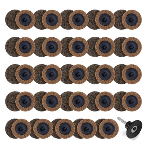 50 Pack 2 Inch Coarse Pro Grade Sanding Discs With Quick Change One Quarter Inch Shank Holder Roll Pad Lock Disc For Die Grinder Surface Conditioning Burr Finish Rust Paint Removal