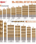 Hi-Spec Tools 99pc HSS drill bit set in case; 1/16–3/8 in bits for metal plastics wood drywall