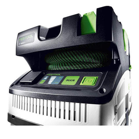 Close-up of Ct Midi I HEPA Bluetooth Dust Extractor With Auto Start And Touch Control Remote Ready showing control panel and vents.