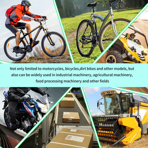 Heavy Duty 420 Chain Master Link With Quiet Roller Design For Smooth Motorcycle And Dirt Bike Drivetrains shown in diverse uses on bikes and machinery.