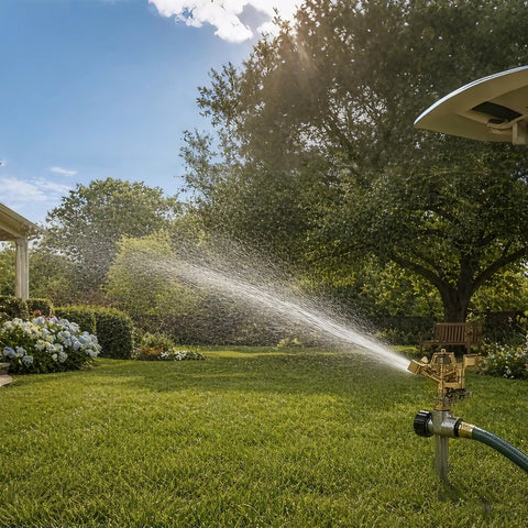 Two Pack Impact Lawn Sprinklers With Heavy Duty Aluminum Spike Base Pulsating Adjustable Heads For Big Lawns And Patios Built Tough