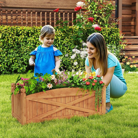 Wooden Raised Garden Bed With Drainage Holes Built Tough For Outdoor Patios And Balconies, Weatherproof Fir Wood Planter Box in garden