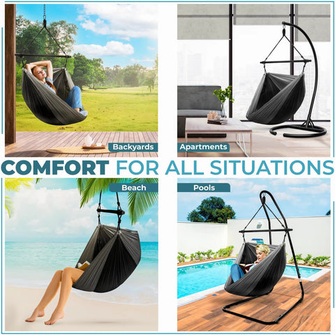 Hanging Hammock Chair Outdoor Swing For Camping And Travel, Collapsible Tree Pod Style Hammock With Side Pocket by pool and beach