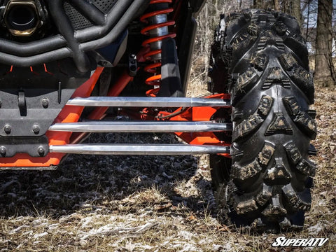 Heavy Duty Aluminum Rear Radius Arms 6 Rod Kit For Can Am Maverick X3 72 Inch Body Beefed Up Turbo X RC X MR X RS Max Complete Set With One And One Quarter Inch 7075 Aluminum Bar And Five Eighths Inch Helical Joints For Maximum Strength, rear suspension view