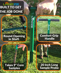 20 Inch Soil Probe For Lawn Core Sampling And Soil Testing, Durable 12 Inch Depth Sampler, Easy Core Retrieval Tool, Weatherproof Yard Probe Rod For Accurate Soil Analysis, green tool on grass with comfort-grip handle