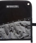 Denim Tool Roll With Seven Pockets Heavy Duty Portable Tool Organizer For Wrenches Sockets And Screwdrivers About Thirteen And Three Quarters By Thirteen And A Quarter Inches Great For Home Garage On The Go visible with open pockets