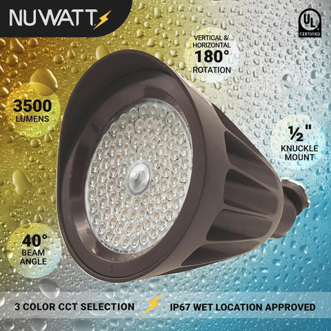 Bronze 25W Bullet Outdoor LED Spotlight Flood Light for Yard and Garden 3500 Lumens Color Temp 3000K 4000K 5000K