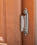 Three Eighths Inch Inset Cabinet Hinges Brushed Nickel Satin Nickel Finish Self Closing Offset Hinges on wood cabinet door