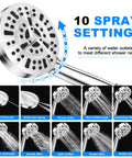 10 Mode Handheld Shower Head Set With Bangin High Pressure Flow showing 8 spray modes and stainless steel design