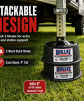 Tough As Nails USA Built Heavy Duty Round Trailer Leveling Blocks For RV Camper And Fifth Wheels UV Resistant Recycled Plastic Jack Pads stacked for extra lift on grass.