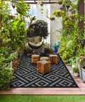 Durable 5x8 Outdoor Rug For Patio And RV Use, Waterproof Reversible Plastic Mat with geometric design, porch setting