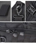 Close-up details of zippers and clips on Rugged Tactical Sling Bag Pack Waterproof Rucksack For Travel Hiking Camping Trekking Exploring