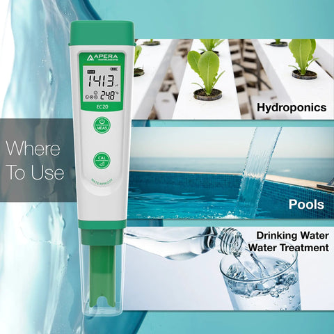 Value Series EC20 Conductivity Pocket Tester Kit With BPB Sensor Auto Calibration And Auto Temperature Compensation 0 To 20 mS Per Centimeter 1 Percent FS Large Clear LCD Compact Portable Meter For Water Quality for hydroponics and pools