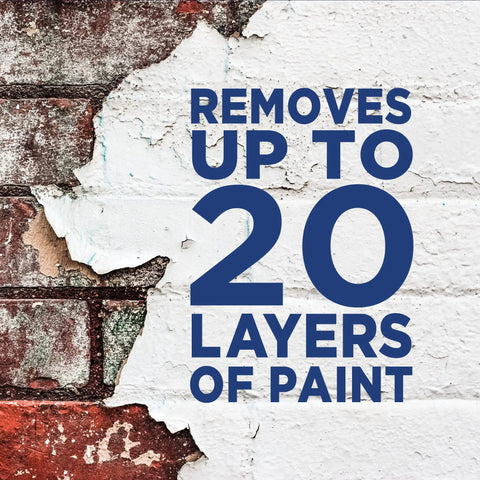 Pro Grade Paint Remover That Strips Up To 20 Layers Of Oil, Latex, And Acrylic Based Paints on brick wall