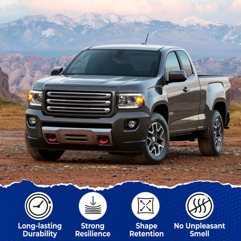 Chevy Colorado Trailboss Tow Hook Covers and GMC Canyon Silicone Rubber Upgrade on parked truck in scenic landscape