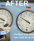 Pressure gauges showing AC Compressor Control Solenoid Valve performance for Audi and Volkswagen Sanden PXE16 PXE14 replacement