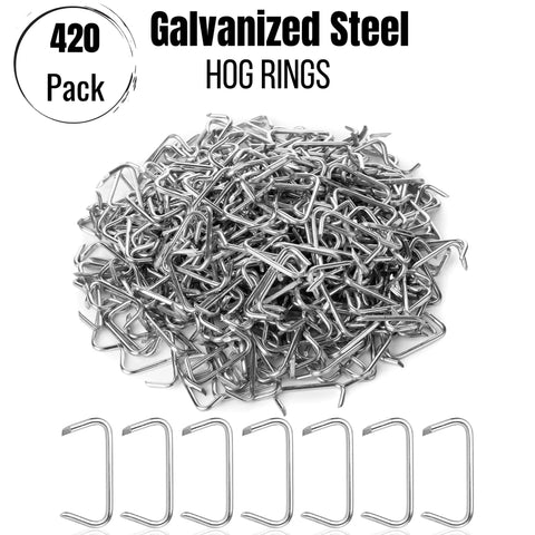 Galvanized Hog Rings Set For Upholstery And Fencing, Three Quarters Inch, 420 Pieces With Storage Box displayed in a pile