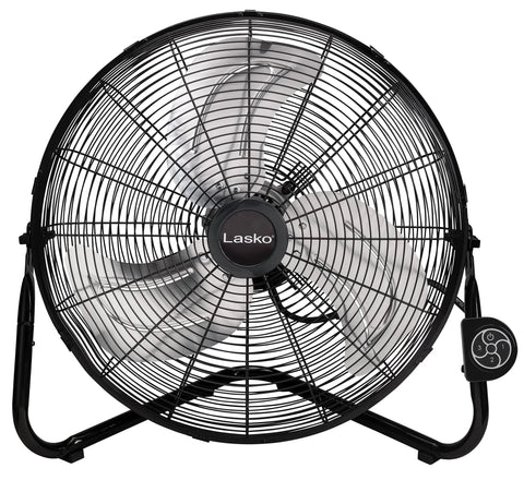 20 Inch High Velocity Wall Mount Fan with Pivoting Head, Remote, 3 Speed Settings, versatile for home garage attic use, shown front view