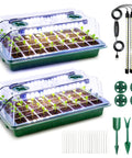 Two Pack Seed Starter Tray With Grow Light Pro Grade 80 Cell Trays, Adjustable Humidity Dome, Seedling Tools, Indoor Germination Kit