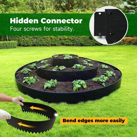 Circular garden bed with galvanized steel garden edging 40 inch strips with 180 degree bend and top edge protection