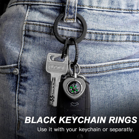 Black Titanium Key Ring With Innovative Side Push Pump Design attached to jeans, showing heavy-duty key organization.