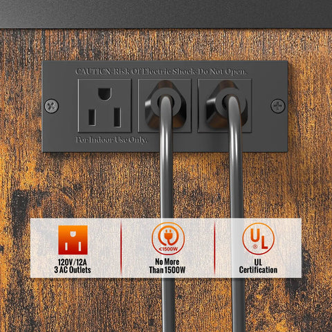 Close-up of power strip on Power Tool Organizer With Built In Power Strip And 3 Outlets For Garage And Workshop.