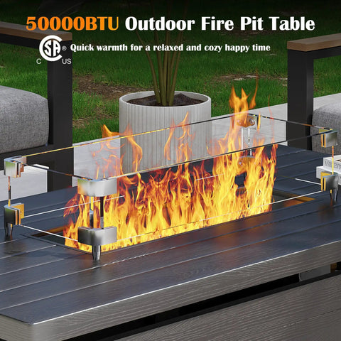 Propane Fire Pit Table With 50,000 BTU Heat For Your Backyard, 51 Inch Rectangle Fire Table Featuring Sliding Tank Holder