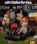 Child on Electric Drifting Kart 24V With 800W Twin Motors, birthday setting with balloons, parents in background smiling