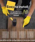 Person installing Interlocking 12 By 12 Inch Balcony Patio Deck Tiles 12 Pack Waterproof Weatherproof Floor Tiles with rubber mallet.