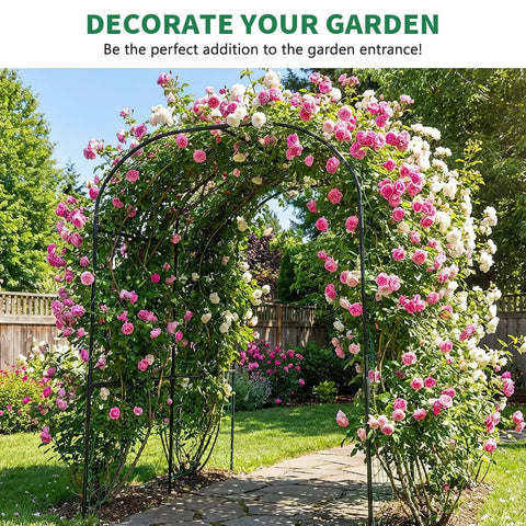 Outdoor Garden Arch Trellis For Climbing Plants, 83 Inch Tall Plant Support Arbor For Backyard And Raised Bed Gardens with flowers